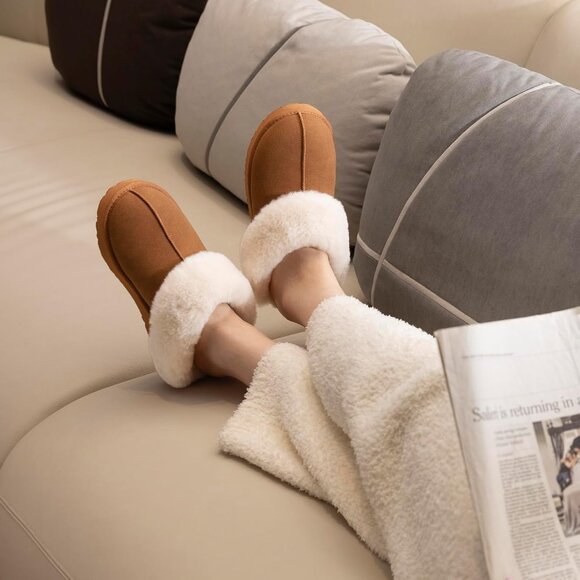 🆕Women Tan Madge Fuzzy Ethylene Vinyl Acetate Faux Fur Faux Suede Slipper - Picture 6 of 10